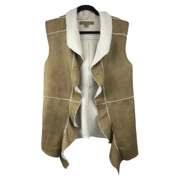 Vintage America Jeans Womens Sz L Vest Faux Suede Sherpa Brown Y2K Penny Lane - Picture 1 of 4